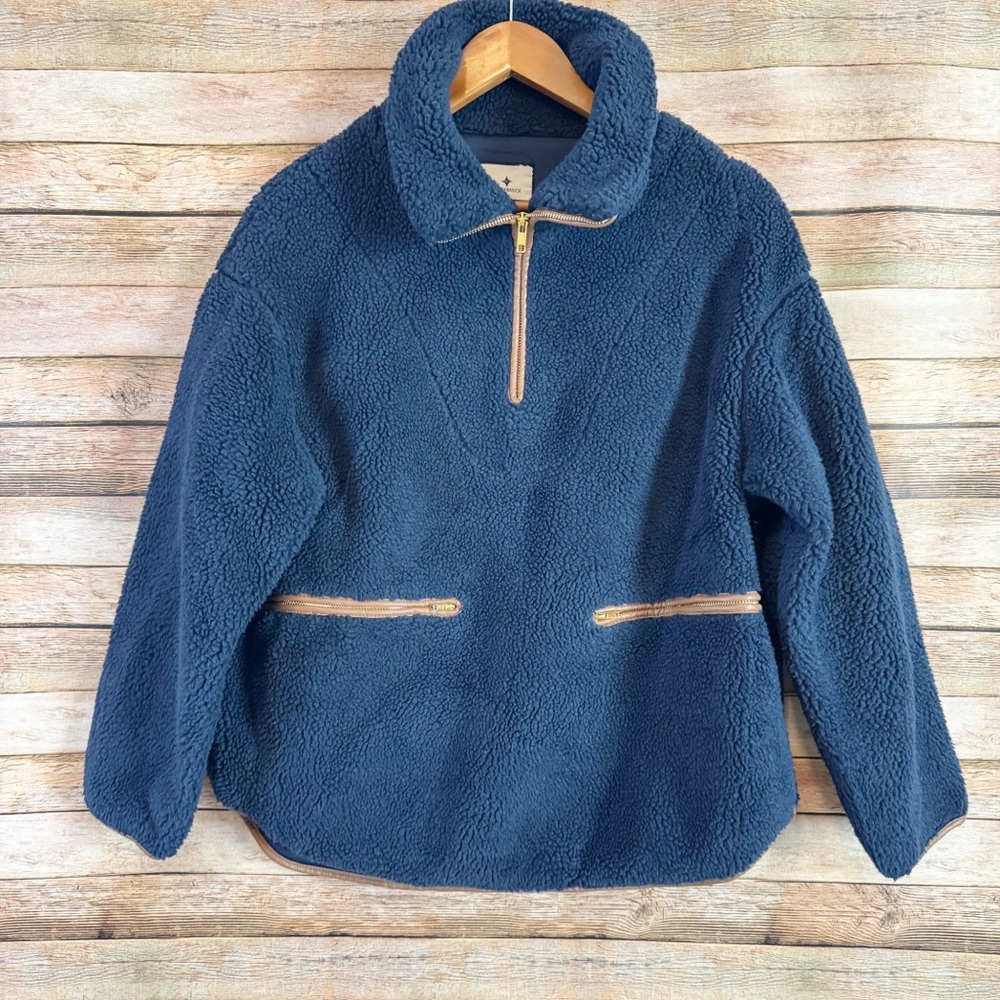 Tuckernuck Women's Rhodes Navy Blue 1/4 Zip Shearling Sherpa Size XS